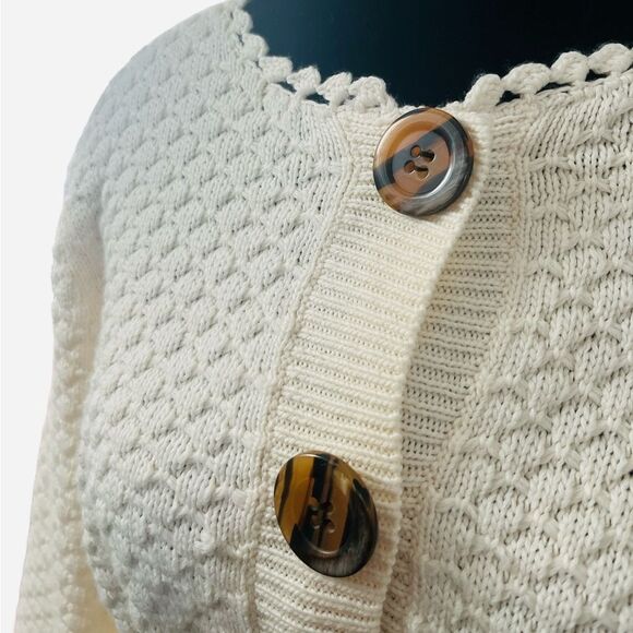 Vintage Y2K Knit Cropped Sweater in Cream Size Large Wool Babydoll Belted - Picture 5 of 11